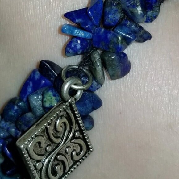 Elastic Lapis Lazuli Bracelet with Silver Accents - Picture 4 of 5